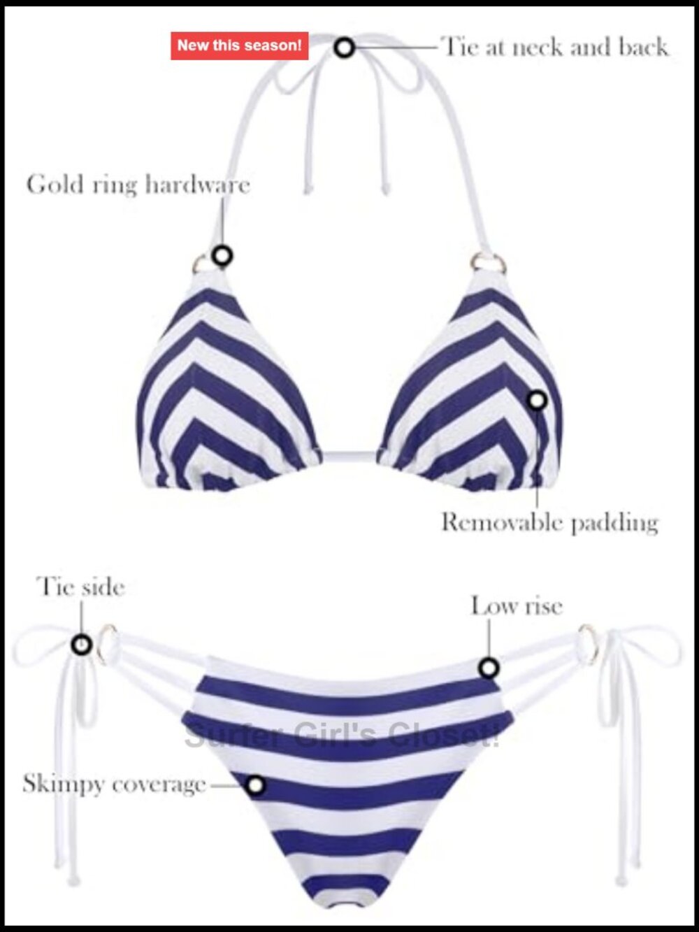 Sexy Triangle Bikini Set Halter String Two Piece Cheeky Swimsuit - Picture 6 of 7